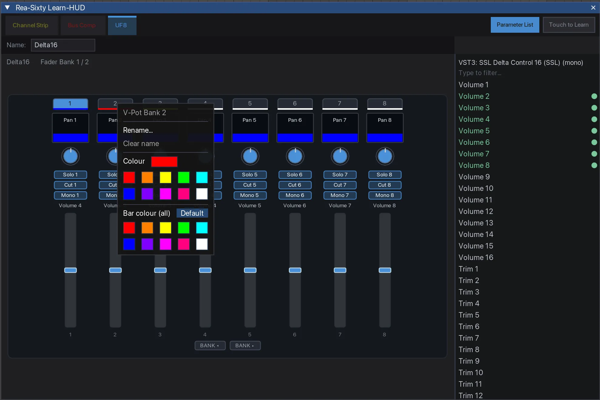 A soft-key right-click menu offering the LED colour palette