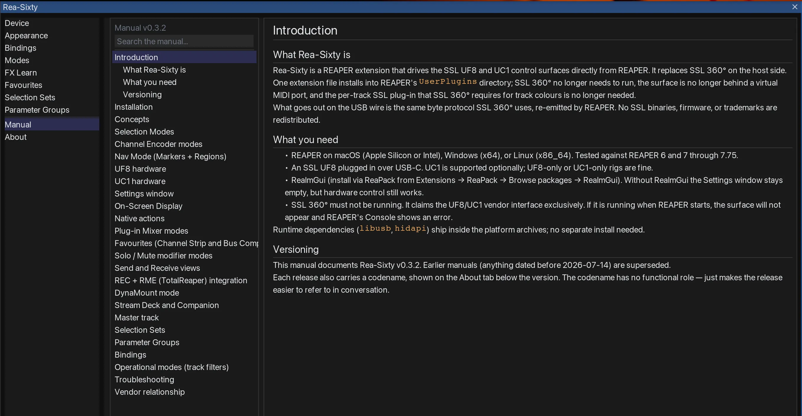 The manual you are reading, rendered inside the extension under Settings → Manual.